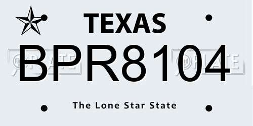 BPR8104 Texas License Plate