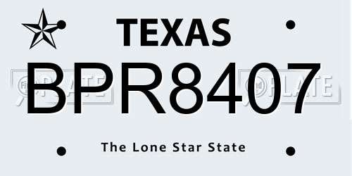 BPR8407 Texas License Plate