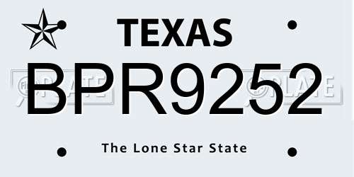 BPR9252 Texas License Plate