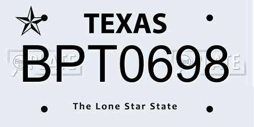 BPT0698 Texas License Plate