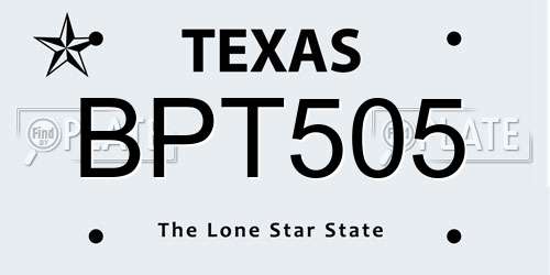 BPT505 Texas License Plate
