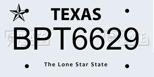 BPT6629 Texas License Plate