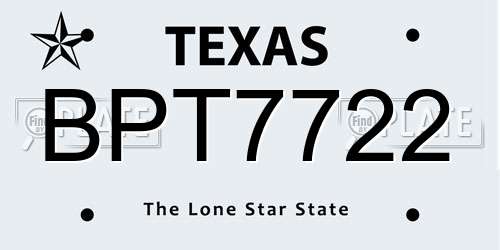 BPT7722 Texas License Plate