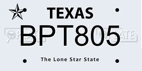 BPT805 Texas License Plate