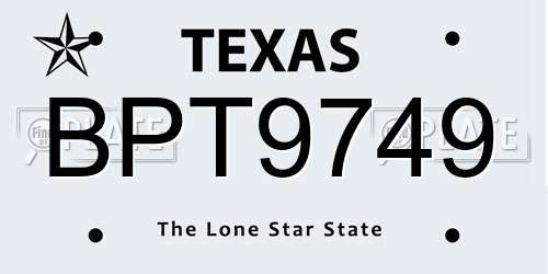 BPT9749 Texas License Plate
