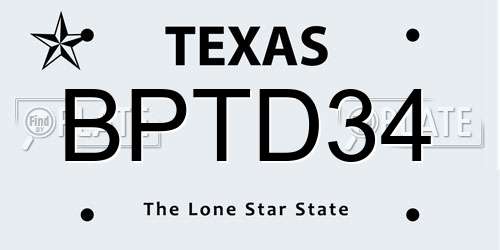 BPTD34 Texas License Plate