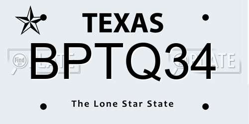 BPTQ34 Texas License Plate