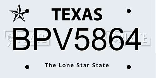 BPV5864 Texas License Plate