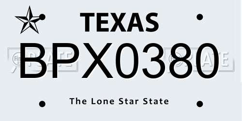 BPX0380 Texas License Plate