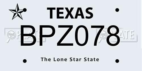 BPZ078 Texas License Plate