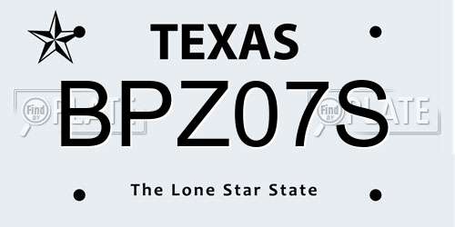 BPZ07S Texas License Plate