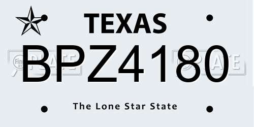 BPZ4180 Texas License Plate