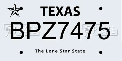 BPZ7475 Texas License Plate