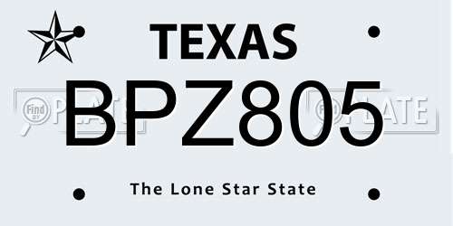 BPZ805 Texas License Plate