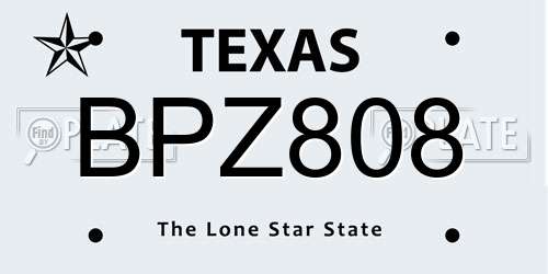 BPZ808 Texas License Plate