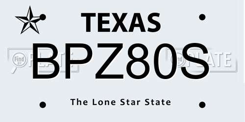 BPZ80S Texas License Plate