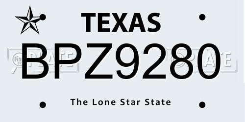 BPZ9280 Texas License Plate