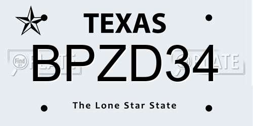 BPZD34 Texas License Plate