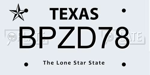 BPZD78 Texas License Plate