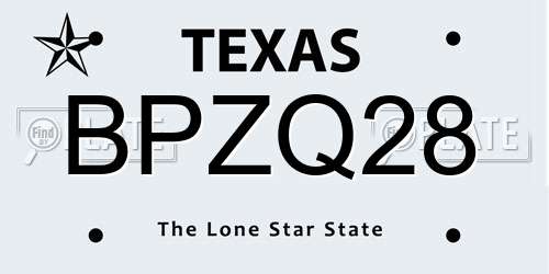 BPZQ28 Texas License Plate