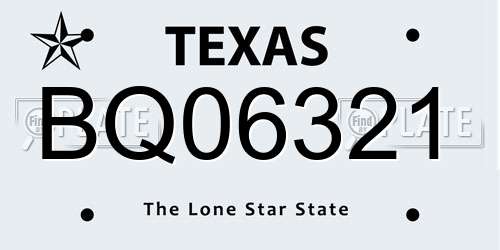 BQ06321 Texas License Plate