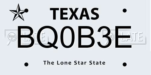 BQ0B3E Texas License Plate