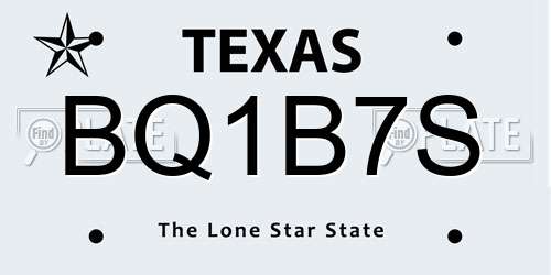 BQ1B7S Texas License Plate
