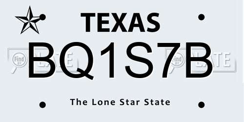 BQ1S7B Texas License Plate