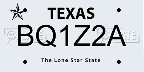 BQ1Z2A Texas License Plate