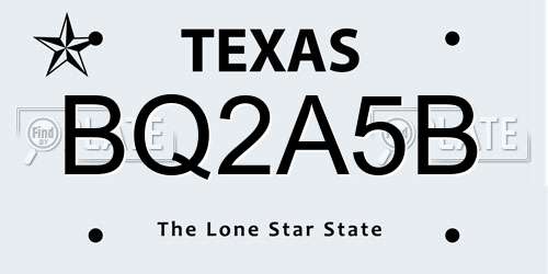 BQ2A5B Texas License Plate