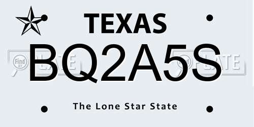 BQ2A5S Texas License Plate