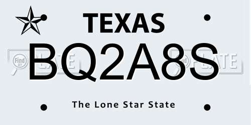 BQ2A8S Texas License Plate