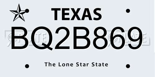 BQ2B869 Texas License Plate