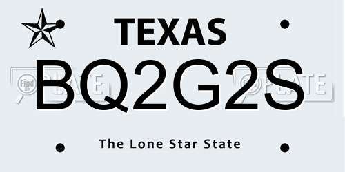 BQ2G2S Texas License Plate