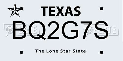BQ2G7S Texas License Plate