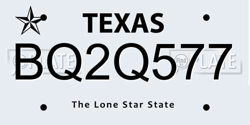 BQ2Q577 Texas License Plate