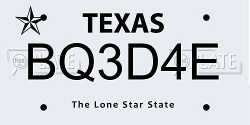 BQ3D4E Texas License Plate