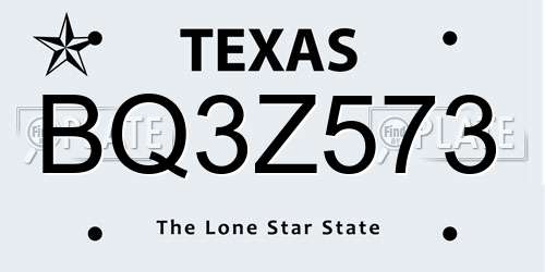 BQ3Z573 Texas License Plate