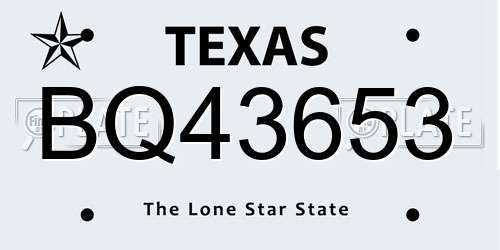 BQ43653 Texas License Plate