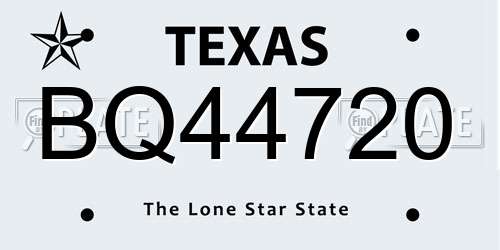 BQ44720 Texas License Plate