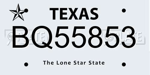 BQ55853 Texas License Plate