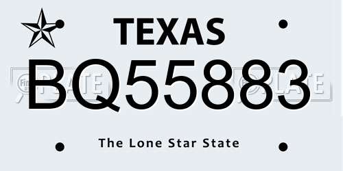 BQ55883 Texas License Plate