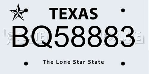 BQ58883 Texas License Plate