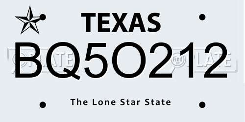 BQ5O212 Texas License Plate