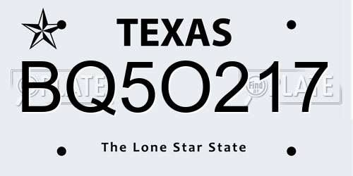 BQ5O217 Texas License Plate