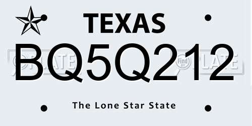 BQ5Q212 Texas License Plate