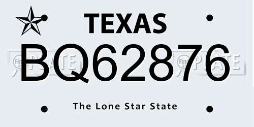 BQ62876 Texas License Plate