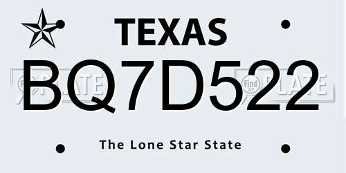 BQ7D522 Texas License Plate