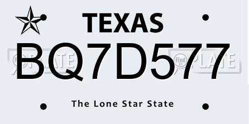 BQ7D577 Texas License Plate