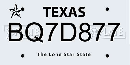 BQ7D877 Texas License Plate